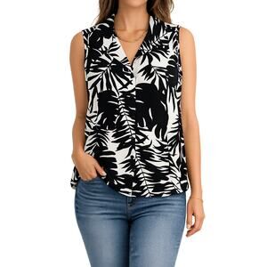 Talbots Cotton blend Woman 14W sleeveless palm leaf coastal cottage beach cruise